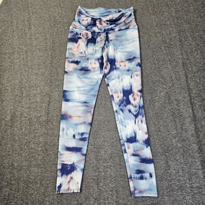 ONZIE Leggings Women's Sz M/L Blue Pink Tie Dye Yoga High Rise Navy Fast Flower